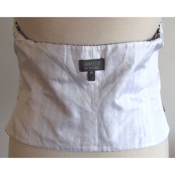 DESIGNER LAFAYETTE BLACK/WHITE GINGHAM 100% SILK WRAP HALTER BLOUSE SIZE 14.R - Picture 13 of 14